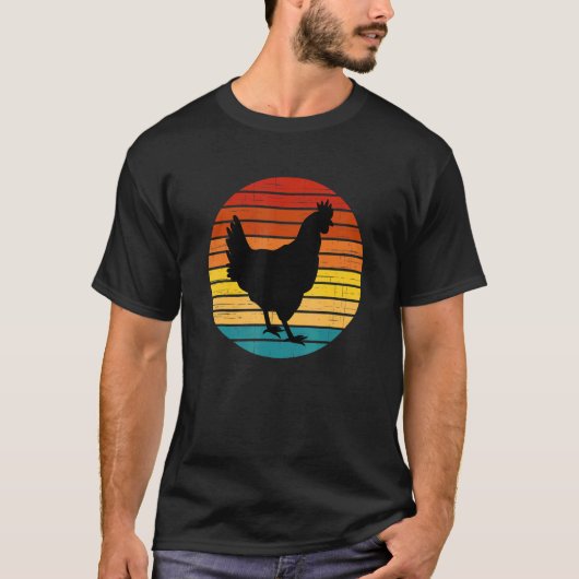 レトロ風農場の動物ニワトリ Tシャツ (正面)
