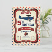 レトロ風飛行機デザインの子供の誕生日パーティー招待状 招待状 (スタンド正面)