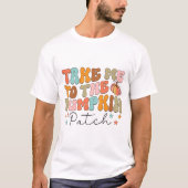 レトロ風 かぼちゃ畑へ連れてって - 秋 Tシャツ (正面)