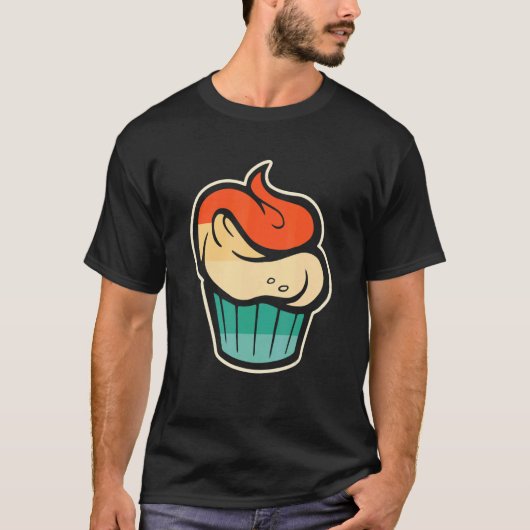レトロ風 カップケーキ ヴィンテージ カップケーキ Tシャツ (正面)