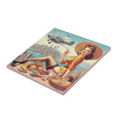 レトロ飛行機のピンアップイラストレーション タイル (側面)