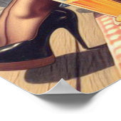 レトロ飛行機のピンアップイラストレーション ポスター (角)