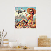 レトロ飛行機のピンアップイラストレーション ポスター (キッチン)