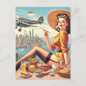 レトロ飛行機のピンアップイラストレーション ポストカード (正面)