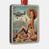 レトロ飛行機のピンアップイラストレーション メタルオーナメント (右)