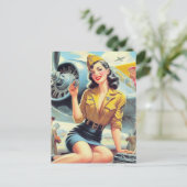 レトロ飛行機のピンアップ ポストカード (スタンド正面)