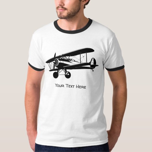 レトロ飛行機シルエット航空カスタム文字 Tシャツ (正面)