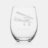 レトロ飛行機シルエット航空機カスタムテキスト ステムなしワイングラス (裏面)