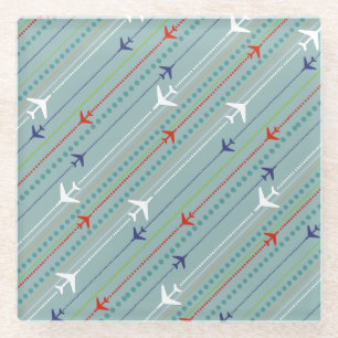 レトロ飛行機パターン大理石ガラスコースター ガラスコースター