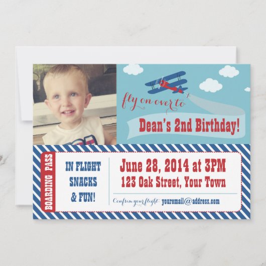 レトロ飛行機パーティーの招待状 招待状 (正面)