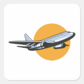 レトロ飛行機ヴィンテージジェット旅行アートデザイン スクエアシール (正面)