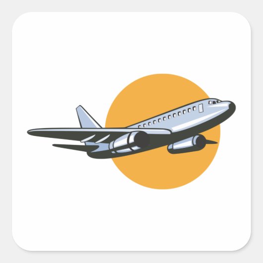 レトロ飛行機ヴィンテージジェット旅行アートデザイン スクエアシール (正面)