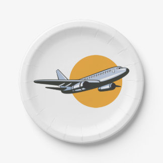 レトロ飛行機ヴィンテージジェット旅行アートデザイン ペーパープレート