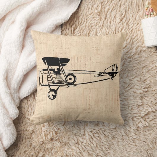 レトロ飛行機図解入りの、写真付きの芸術航空主題 クッション (ブランケット)