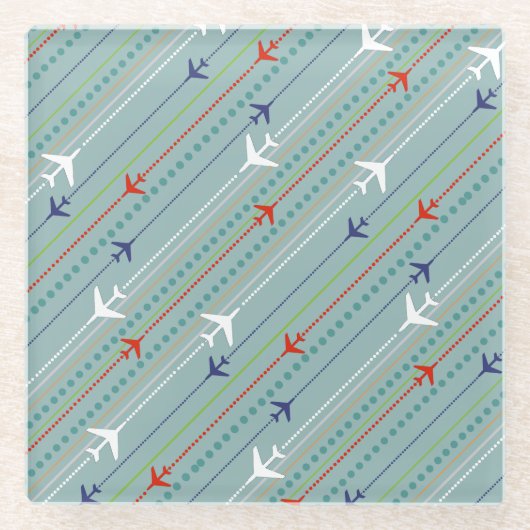 レトロ飛行機模様大理石ガラスコースター ガラスコースター (正面)