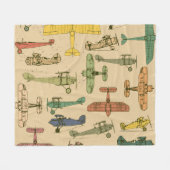 レトロ飛行機：ひび割れたヴィンテージパターン。 フリースブランケット (正面(横))