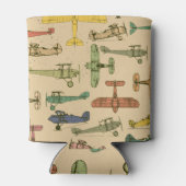 レトロ飛行機:ひび割れたヴィンテージパターン。 缶クーラー (裏面)