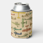 レトロ飛行機:ひび割れたヴィンテージパターン。 缶クーラー (缶裏面)