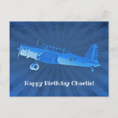 レトロ飛行機#87ブルーハッピーバースデー ポストカード (正面)