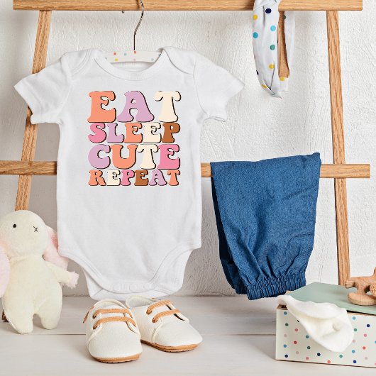 レトロ食べスリープキュートなリピートベビーボディスーツ ベビーボディスーツ