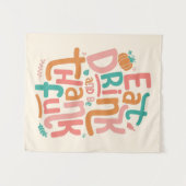 レトロ食べドリンクと感謝の幸せな感謝祭 タペストリー (正面(横))