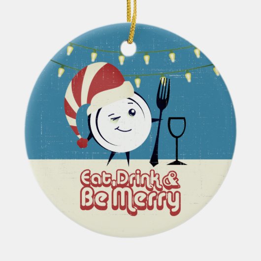 レトロ食べドリンクベディナメリーープレートクリスマス セラミックオーナメント (正面)