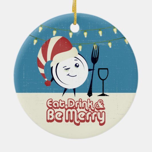 レトロ食べドリンクベディナメリーープレートクリスマス セラミックオーナメント (裏面)