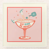 レトロ食べ、ディンク、ビーメリークルのクリスマス ガラスコースター (正面)