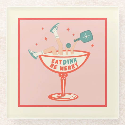 レトロ食べ、ディンク、ビーメリークルのクリスマス ガラスコースター (正面)