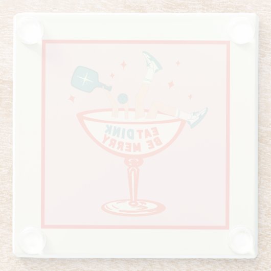 レトロ食べ、ディンク、ビーメリークルのクリスマス ガラスコースター (裏面)