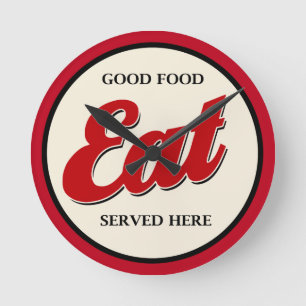 レトロ食品テーマキッチンウォールデコール ラウンド壁時計