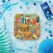 レトロ食品漫画イラストレーション ペーパープレート (パーティー)