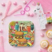 レトロ食品漫画イラストレーション ペーパープレート (パーティー)