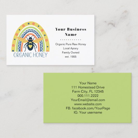 レトロ養蜂家アピラオーガニックーハニービーレインボー 名刺 (正面/裏面)