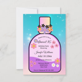 レトロ香水 スウィート16 ホログラフィックスパークルズ 招待状
