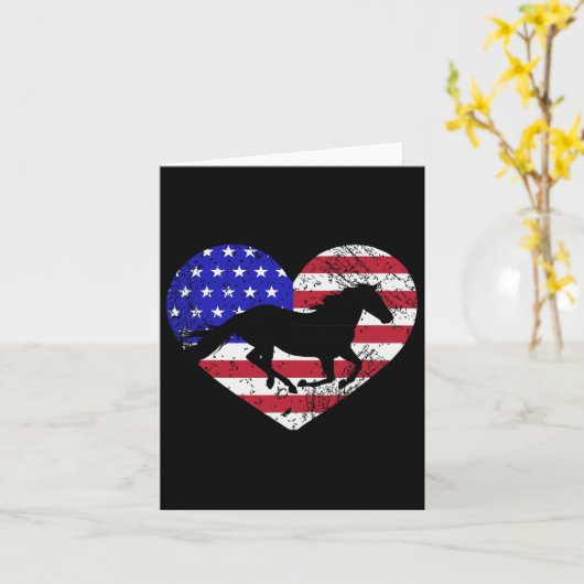 レトロ馬アメリカ国旗のハート7月Usa Paの4日 カード (黄色い花)