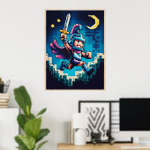 レトロ騎士ピクセル ポスター (ホームオフィス)