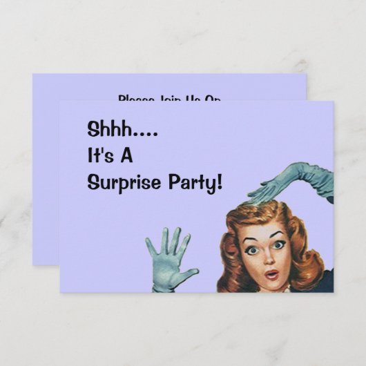 レトロ驚きパーティーおもしろい表現ヴィンテージスタイル 招待状 (正面/裏面)