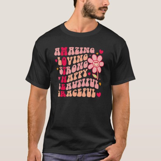 レトロ驚くべき愛する強い幸せな美しいグラセフ Tシャツ (正面)