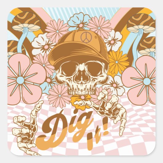 レトロ骨格植物学花模様 スクエアシール (正面)