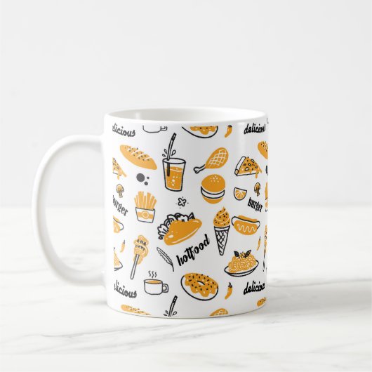 レトロ高速食品手描きスケッチパターン コーヒーマグカップ (左)