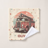 レトロ魅力的ヴィンテージ消防車アットサンセットホテル ウォッシュタオル (ウォッシュタオル)