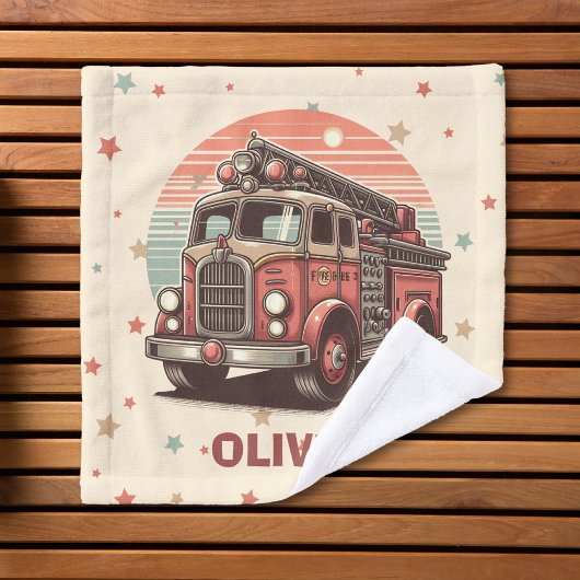 レトロ魅力的ヴィンテージ消防車アットサンセットホテル ウォッシュタオル
