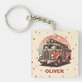 レトロ魅力的ヴィンテージ消防車アットサンセットホテル キーホルダー