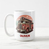 レトロ魅力的ヴィンテージ消防車アットサンセットホテル コーヒーマグカップ (左)