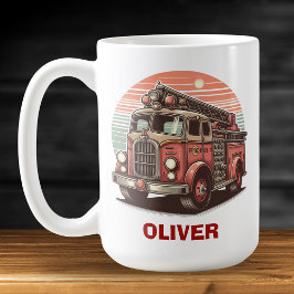 レトロ魅力的ヴィンテージ消防車アットサンセットホテル コーヒーマグカップ