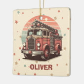 レトロ魅力的ヴィンテージ消防車アットサンセットホテル セラミックオーナメント (左)