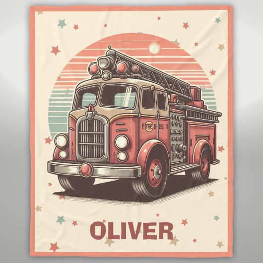 レトロ魅力的ヴィンテージ消防車アットサンセットホテル フリースブランケット