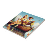 レトロ魚釣りイラストレーション タイル (側面)