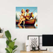 レトロ魚釣りイラストレーション ポスター (ホームオフィス)